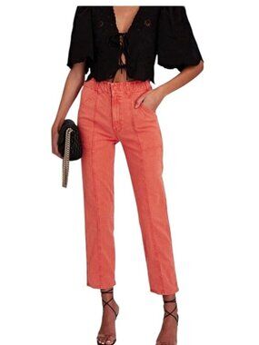 Mother Pants Womens 31 Hot Coral Springy High Rise Ankle Utility Casual Pockets